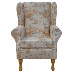 Handmade World Map Wingback Chair - Fireside Accent Armchair - thumbnail 2