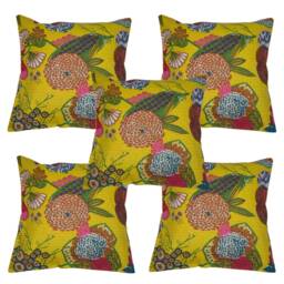 Handmade Printed Kantha Cushion Covers, Floral Print Indian Cushion Cover, Pillow, Tropicana Pillow Throw, Boho - thumbnail 1