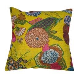 Handmade Printed Kantha Cushion Covers, Floral Print Indian Cushion Cover, Pillow, Tropicana Pillow Throw, Boho - thumbnail 2