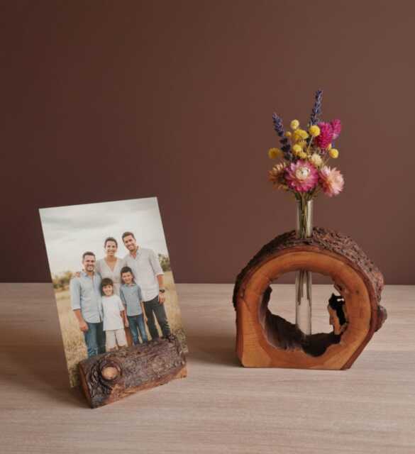 Handmade Cherry Wood Vase & Photo Holder Set, Rustic Live Edge Decor - image 1