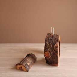 Handmade Cherry Wood Vase & Photo Holder Set, Rustic Live Edge Decor - thumbnail 3