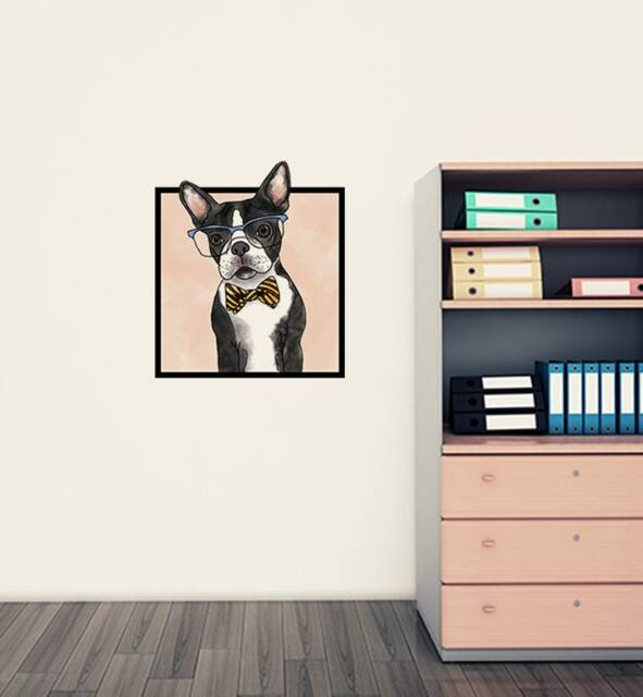 Boston Terrier With Glasses Wall Sticker Decal - Dogs & Pets Stickers, Art, Decals, Kids Animals Decals