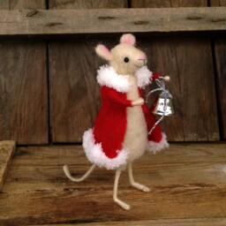 Christmas Figurine Felt Mouse Red Xmas Coat Holiday Ornament Santa Gift Woolen Mice Cute Toy Waldorf Doll Winter D??cor Animal - thumbnail 3