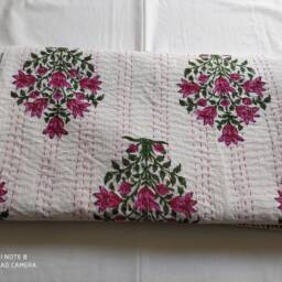 Handmade Floral Kantha Quilt, Reversible Cotton Bedspread Blanket - thumbnail 2