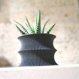 "Mid Century Modern Wood Finish Planter ""Curvy Black" - thumbnail 2
