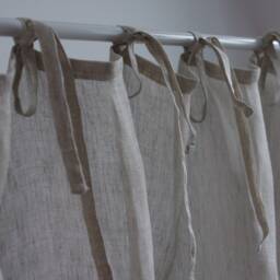 Tie Top Linen Valance - Rustic Oatmeal Cafe Curtain - thumbnail 3