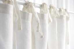 Tie Top Linen Valance - Rustic Oatmeal Cafe Curtain - thumbnail 1