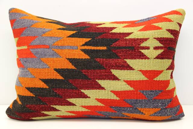 Turkish Kilim Lumbar Pillow Cover, Handmade Wool Ethnic Cushion - 16x24 Inch - image 1