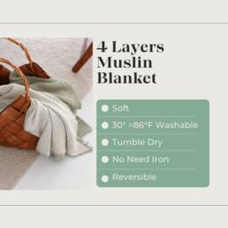 Sage Green Cotton Muslin Bedspread, Soft King 4 Layer Gauze Bedcover, Organic Bed Throw Blanket, Boho Coverlet - thumbnail 2