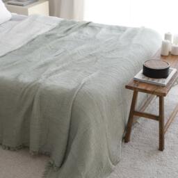 Sage Green Cotton Muslin Bedspread, Soft King 4 Layer Gauze Bedcover, Organic Bed Throw Blanket, Boho Coverlet - thumbnail 3