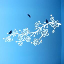 Cherry Blossom Branch Vinyl Wall Art Decal With Birds - Bedroom Decor Nursery Room Decals - thumbnail 3