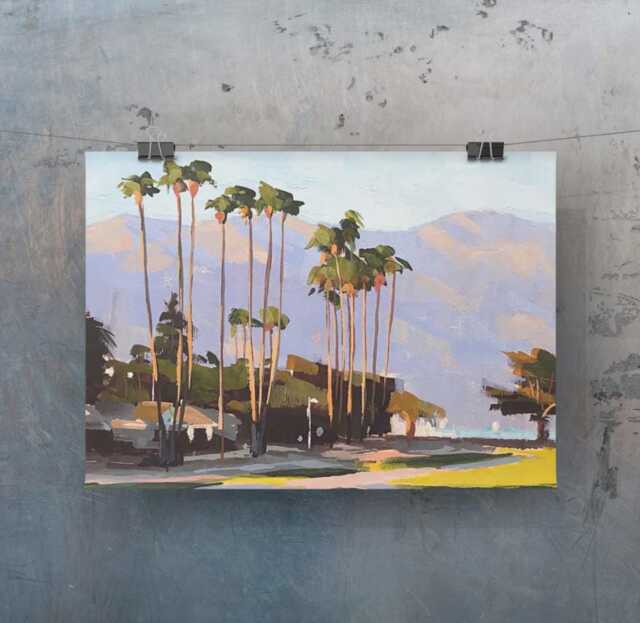 Shoreline Park Santa Barbara Art Print - Gouache Painting By Sharon Schock - image 1