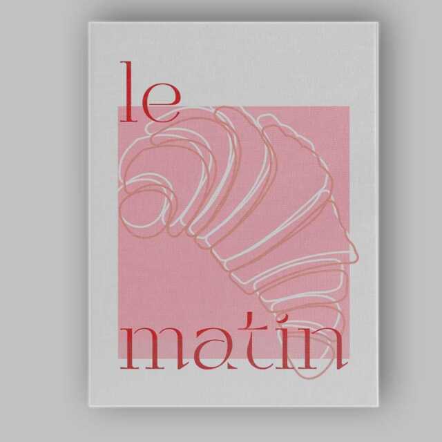 Minimalist Pink Croissant Line Art Bakery Poster Canvas Wall Print Decor Picture Ready To Hang - image 1