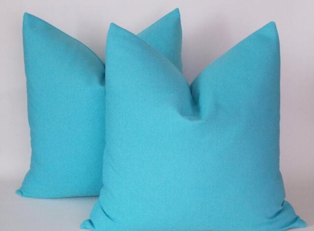 Set Of 2/Turquoise Pillow Cover, Cotton Canvas Blend Turquoise, Throw Pillows - image 1