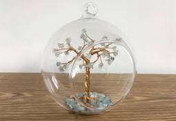 March Birthstone Gift. Aquamarine Gemstone Tree. Crystal Bauble. Gold Wire Sculpture - thumbnail 1
