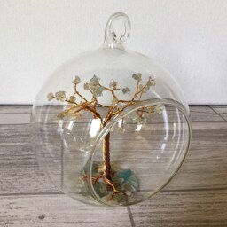 March Birthstone Gift. Aquamarine Gemstone Tree. Crystal Bauble. Gold Wire Sculpture - thumbnail 3