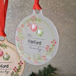 Personalised Family Name Bauble - Add Your Own Newly Wed Xmas Gift Present Tree Decoration Decor New Baby Babys 1st - thumbnail 2