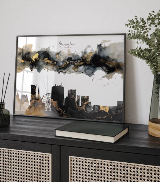 Birmingham Skyline Black & Gold Wall Art Print - England UK United Kingdom - image 1