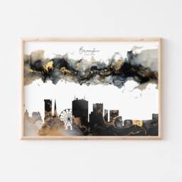 Birmingham Skyline Black & Gold Wall Art Print - England UK United Kingdom - thumbnail 3