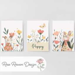 Wildflower Personalised Set Of 3 Girls Prints, Kids Custom Name Posters, Rabbit Decor Framed Wall Art Gift For Nursery, Bedroom Or Playroom - thumbnail 3