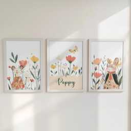 Wildflower Personalised Set Of 3 Girls Prints, Kids Custom Name Posters, Rabbit Decor Framed Wall Art Gift For Nursery, Bedroom Or Playroom - thumbnail 2