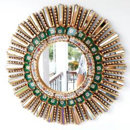 Peruvian Green Lima Mirror 50 cm Handmade Wall Decor - Carved Wood Round Statement For Living Room Bathroom - thumbnail 1