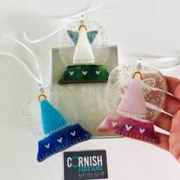 Fused Glass Angel Snowglobe Christmas Memorial Ornament - Cornish Fused - thumbnail 2