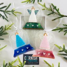 Fused Glass Angel Snowglobe Christmas Memorial Ornament - Cornish Fused