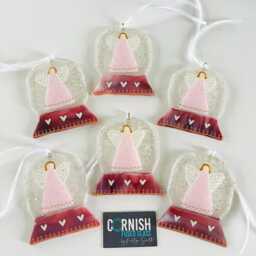 Fused Glass Angel Snowglobe Christmas Memorial Ornament - Cornish Fused - thumbnail 4