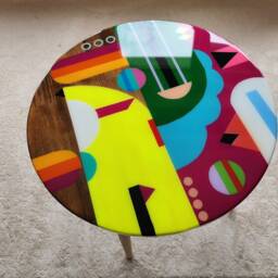 Resin Boho Coffee Table, Colorful Abstract Wood Side Table - thumbnail 4