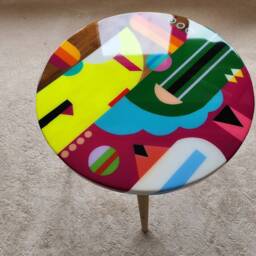 Resin Boho Coffee Table, Colorful Abstract Wood Side Table - thumbnail 2