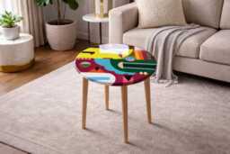 Resin Boho Coffee Table, Colorful Abstract Wood Side Table