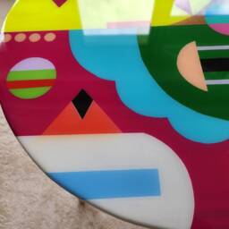 Resin Boho Coffee Table, Colorful Abstract Wood Side Table - thumbnail 3