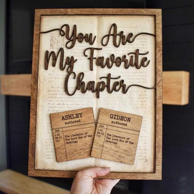 Personalized Anniversary Gift For Book Lovers You Are My Favorite Chapter Wooden Wall Art Custom Library Card Sign Wedding Couple - image 1