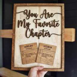 Personalized Anniversary Gift For Book Lovers You Are My Favorite Chapter Wooden Wall Art Custom Library Card Sign Wedding Couple - thumbnail 1