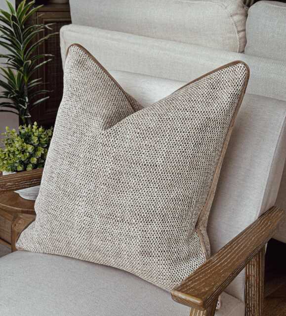 Textured Beige Cushion Cover Bespoke, Throw Pillow Cover - Oakly Beige - image 1