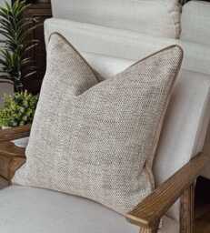 Textured Beige Cushion Cover Bespoke, Throw Pillow Cover - Oakly Beige - thumbnail 1