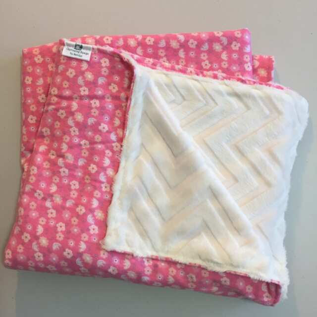 Pink Floral Minky Baby Blanket, Reversible Girl Blanket - image 1