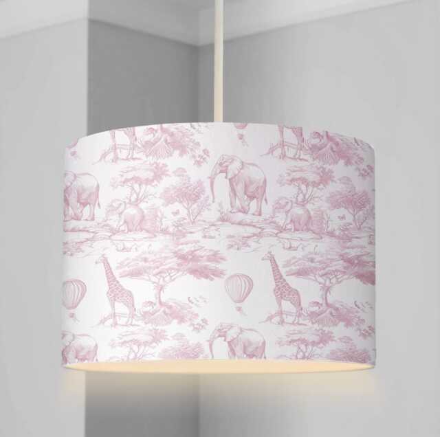 Lampshade - Nursery Chinoiserie Toile De Jouy Safari Pink, Lampshade Or Table Lampshade Childrens Room Round - image 1