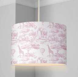 Lampshade - Nursery Chinoiserie Toile De Jouy Safari Pink, Lampshade Or Table Lampshade Childrens Room Round - thumbnail 1