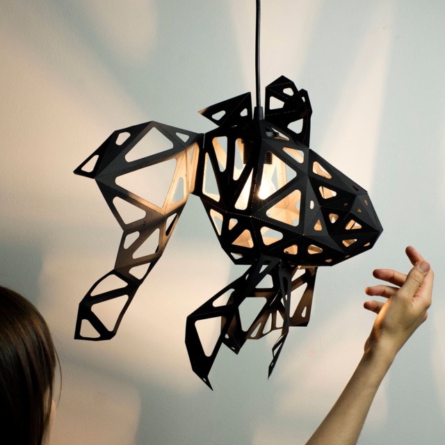 Fish Geometric Lamp Shade, Origami Lamp, Diy Paper Sculpture, Nature Lover Gift, Minimalist Lighting, Low Poly Papercraft, Bedside Light - image 1