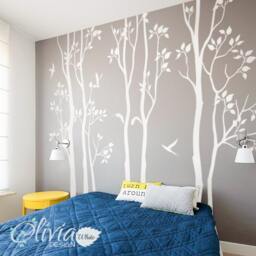 Set Of Large Birch Trees With Flying Birds Nursery Decoration For Your Baby Room - Nursery Wall Tree Mural Decoration Nt039 - thumbnail 2