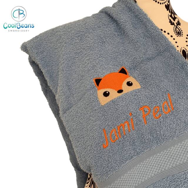 Fox Head Towel - Personalised Face Cloth/Hand Bath = Embroidered - image 1