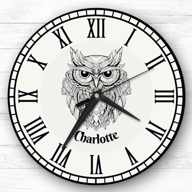 Black Owl Vintage Retro Personalised Gift Clock - image 1