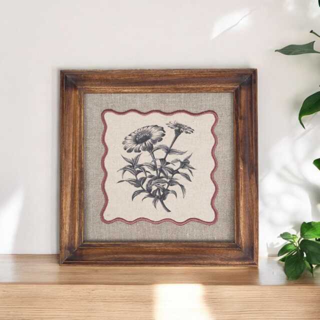 Botanical Wall Art, Daisy Motif With Wooden Frame, 12x12 Inches - image 1