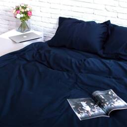 100% Cotton Sateen Pillowcase in Dark Blue. Handmade Pillow Case Organic Slip Cover Natural Custom Sham European Us Sizes