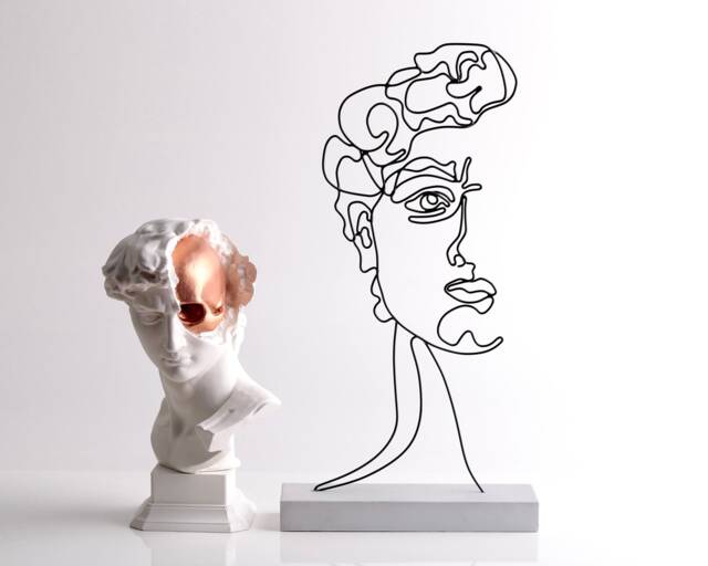 Handmade Wire David Bust Sculpture Metal Art Shelf Decor - image 1