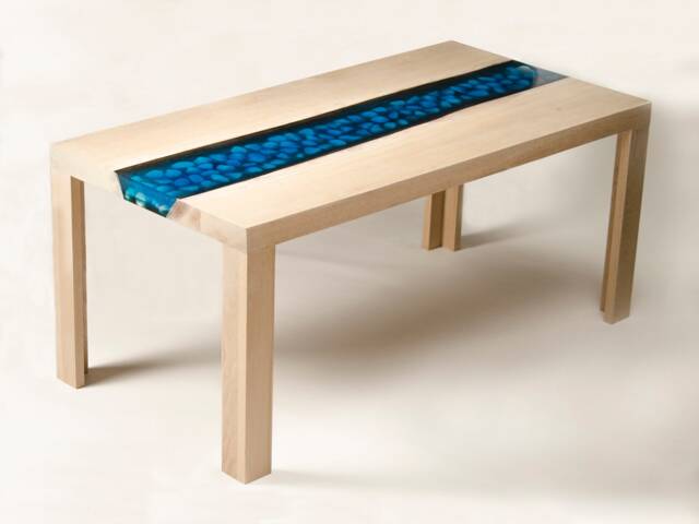 River Table Blue Epoxy White Pebbles - image 1