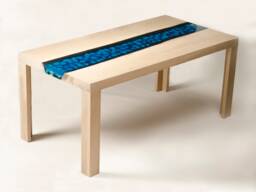 River Table Blue Epoxy White Pebbles - thumbnail 1