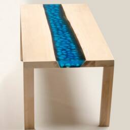 River Table Blue Epoxy White Pebbles - thumbnail 2